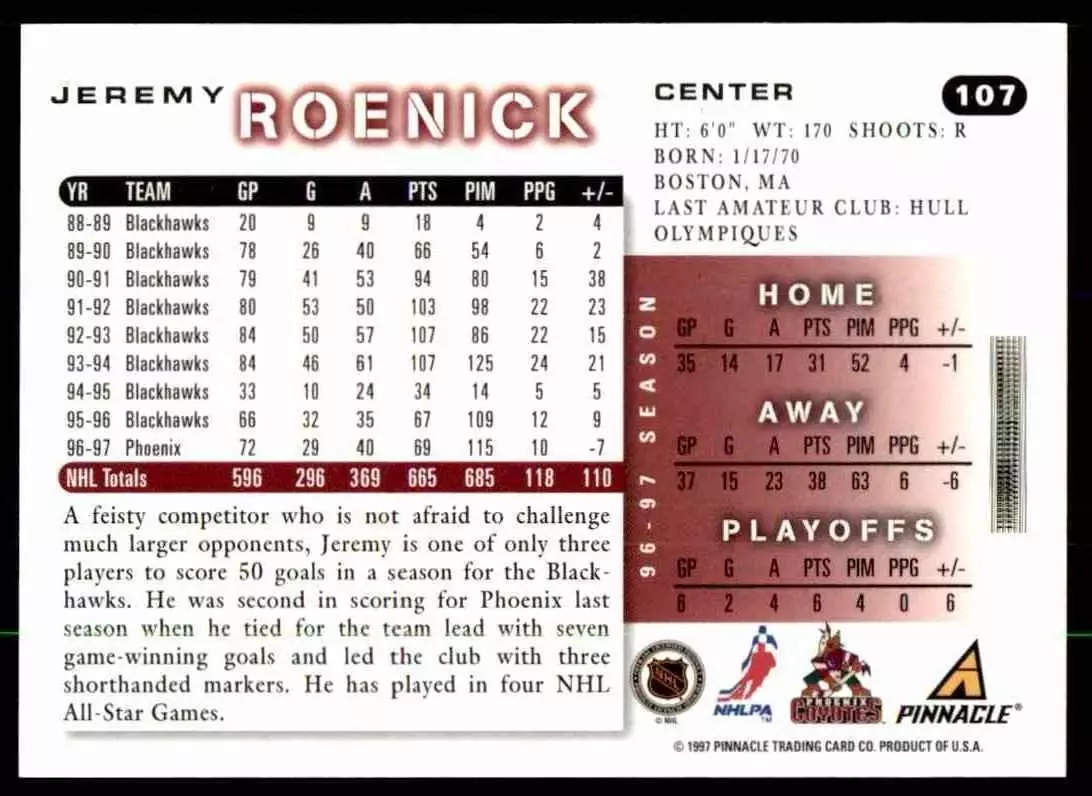 1997-98 Score #107 Jeremy Roenick 1