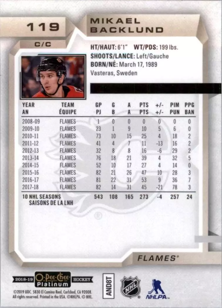 2018-19 O-Pee-Chee Platinum #119 Mikael Backlund 1