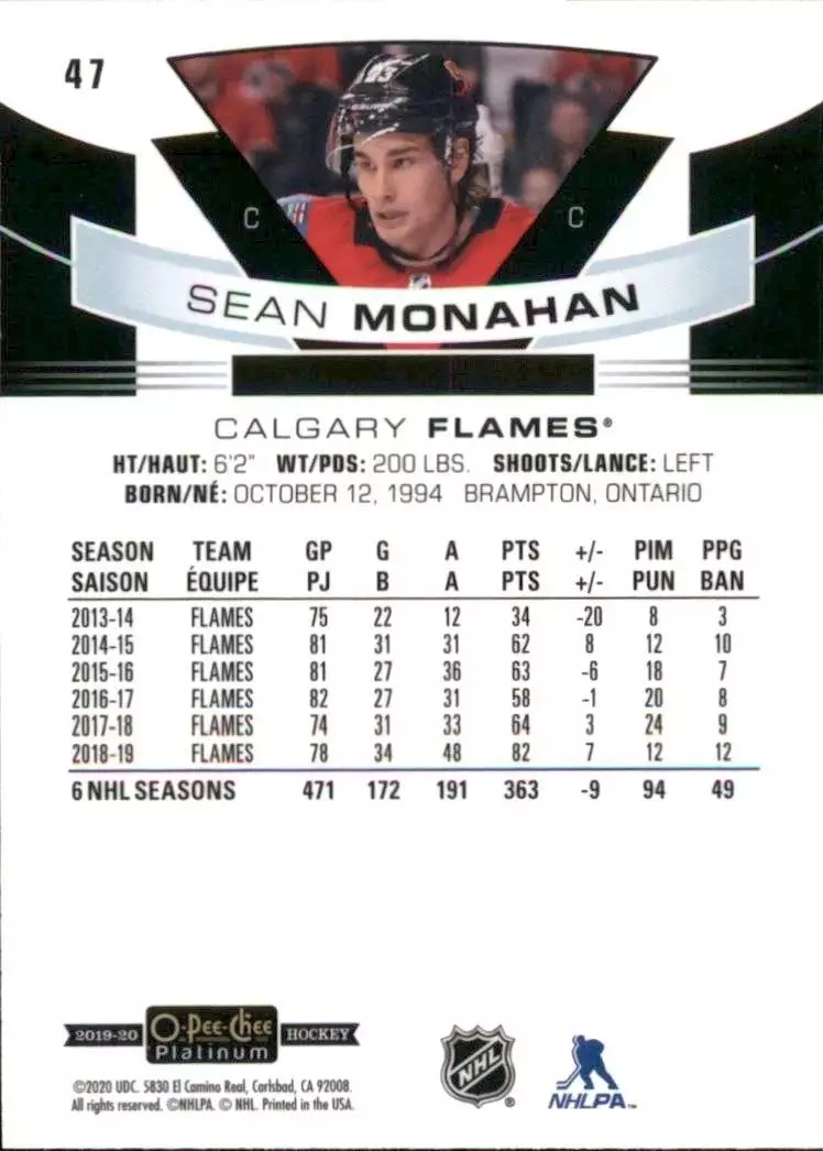 2019-20 O-Pee-Chee Platinum #47 Sean Monahan 1