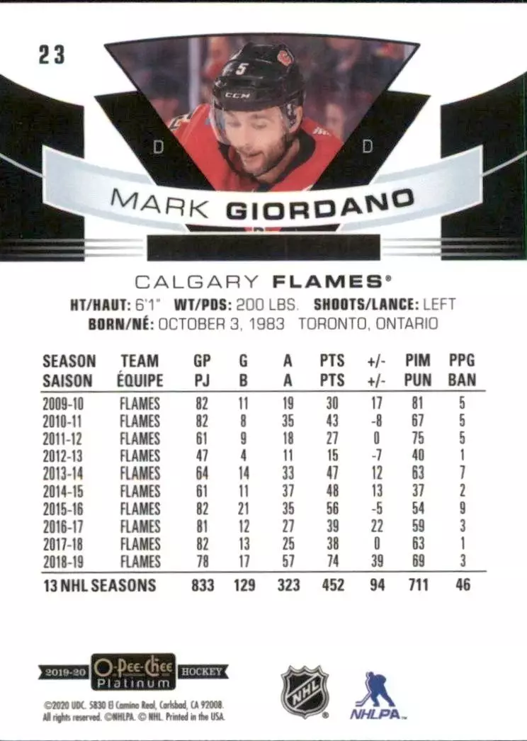 2019-20 O-Pee-Chee Platinum #23 Mark Giordano 1