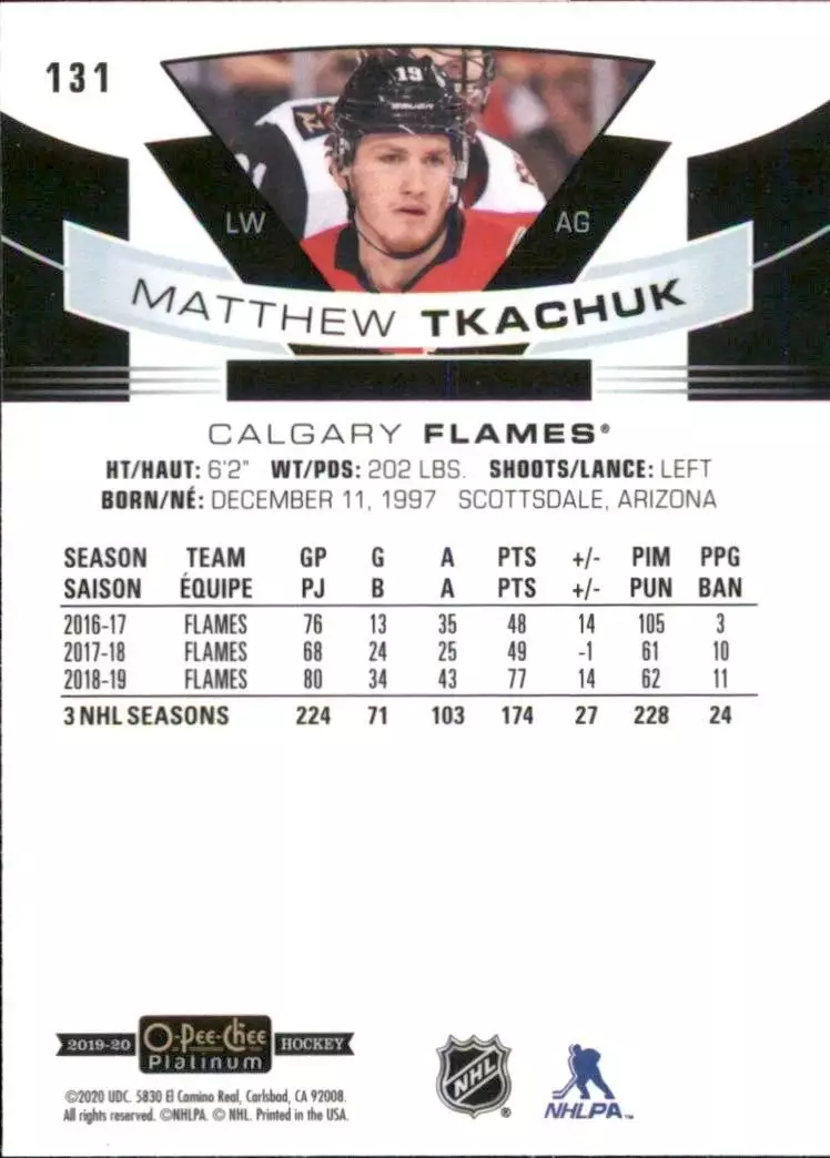 2019-20 O-Pee-Chee Platinum #131 Matthew Tkachuk 1