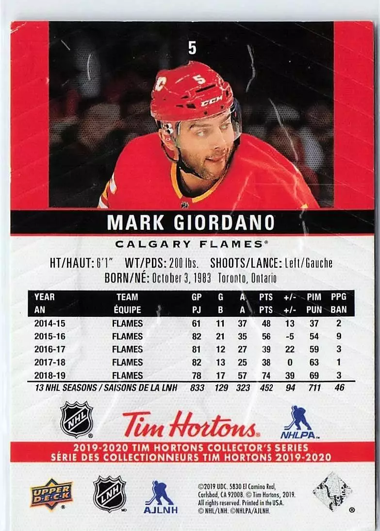 2019-20 Upper Deck Tim Hortons #5 Mark Giordano 1