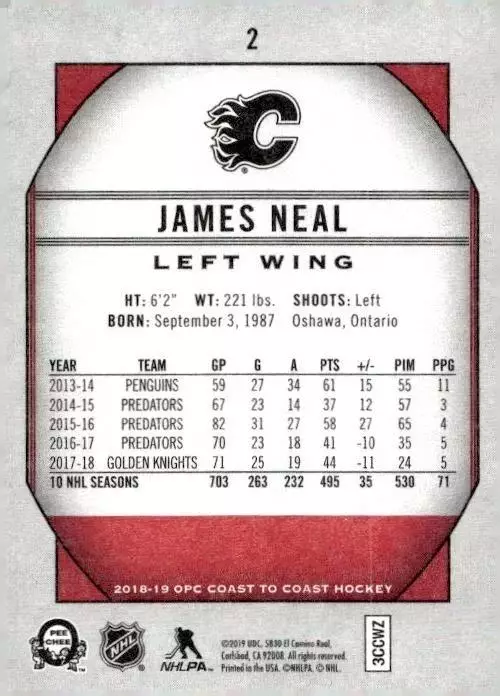 2018-19 O-Pee-Chee Coast to Coast #2 James Neal 1