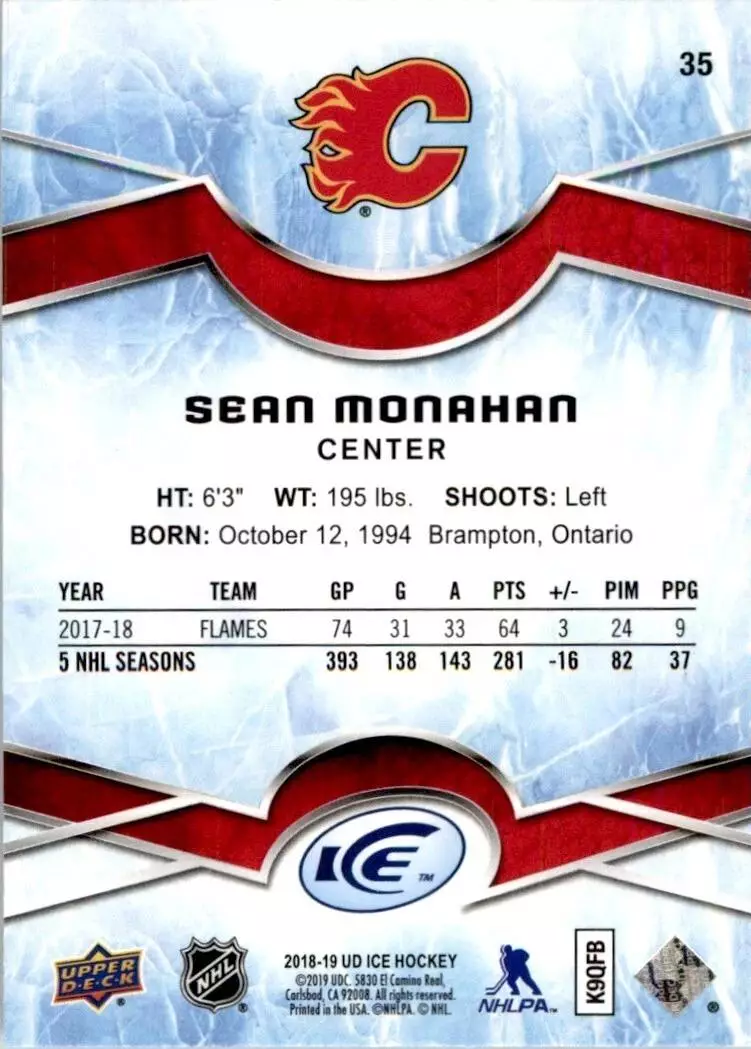 2018-19 Upper Deck Ice #35 Sean Monahan 1