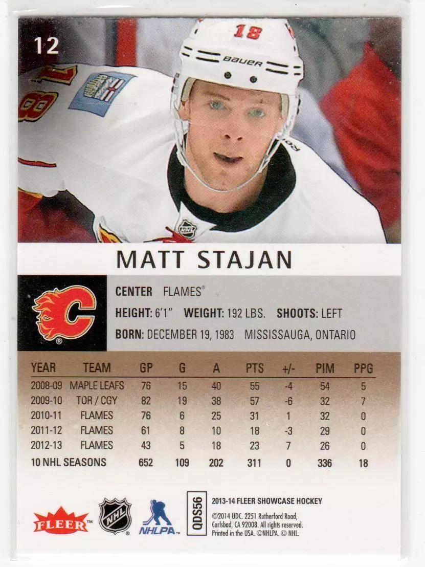 2013-14 Fleer Showcase #12 Matt Stajan 1