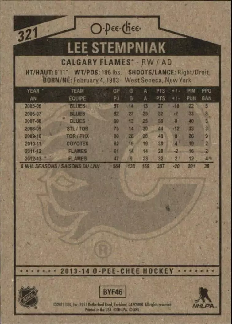 2013-14 O-Pee-Chee #321 Lee Stempniak 1