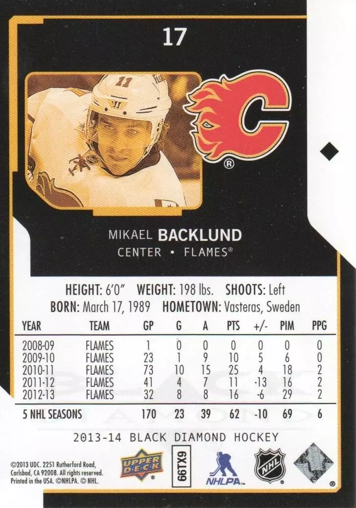 2013-14 Black Diamond #17 Mikael Backlund 1