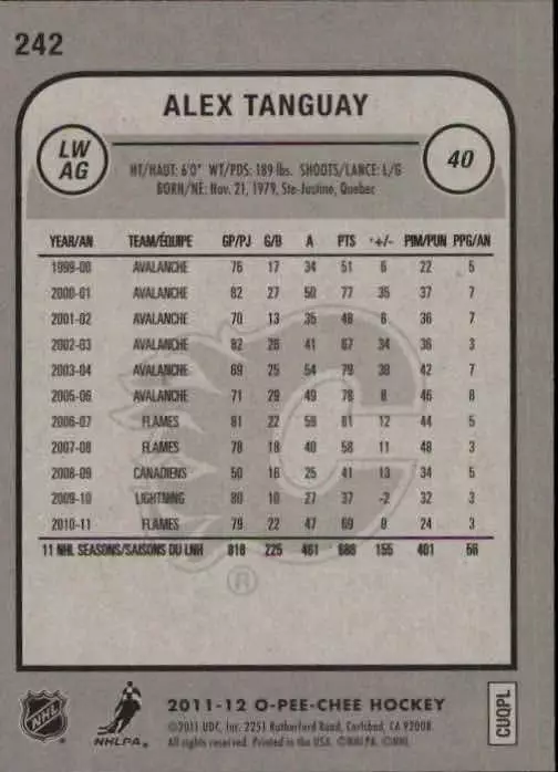 2011-12 O-Pee-Chee #242 Alex Tanguay 1