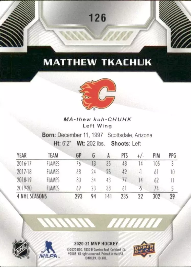 2020-21 Upper Deck MVP #126 Matthew Tkachuk 1