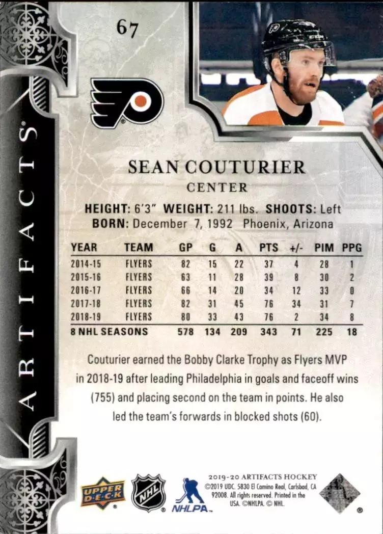 2019-20 Artifacts #67 Sean Couturier 1