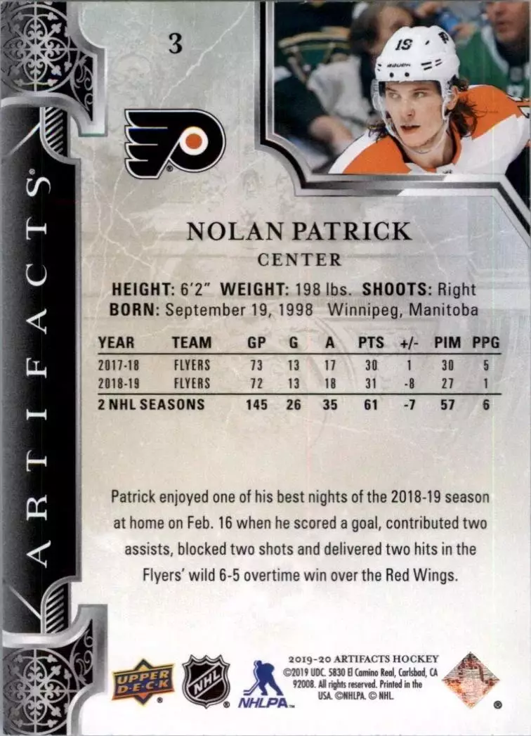 2019-20 Artifacts #3 Nolan Patrick 1