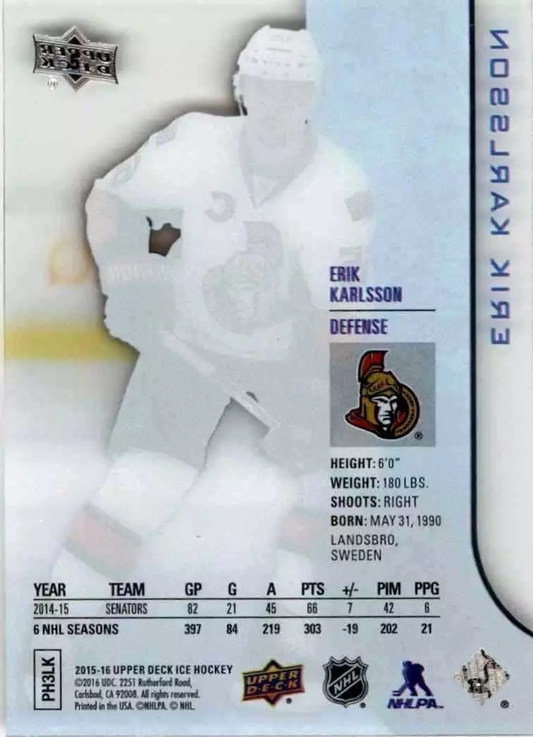 2015-16 Upper Deck Ice #5 Erik Karlsson 1