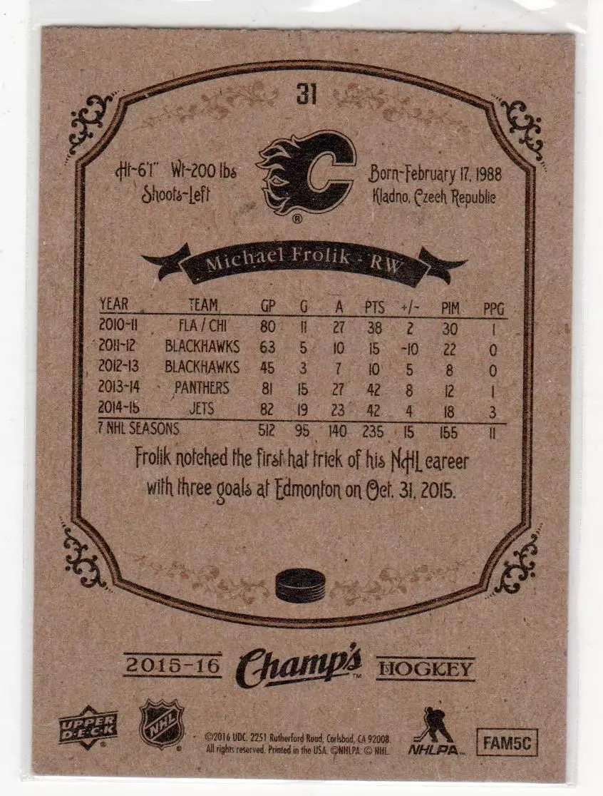 2015-16 Upper Deck Champ's #31Michael Frolik 1