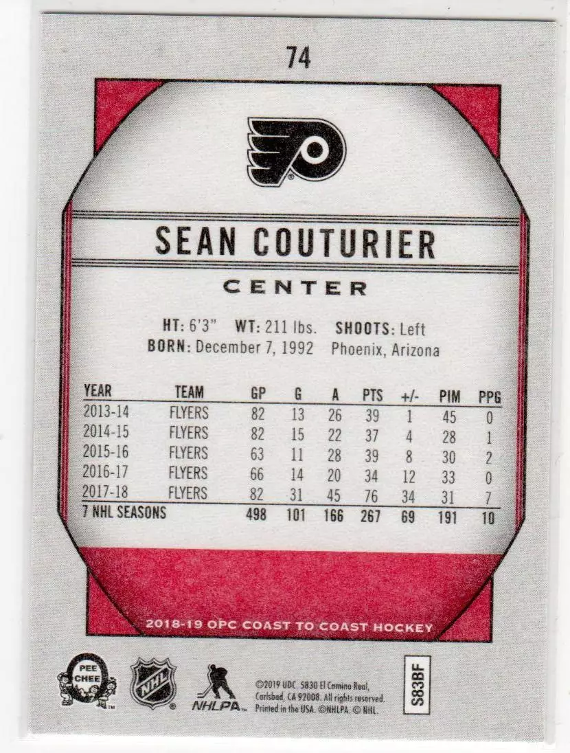O-Pee-Chee Coast to Coast Hockey #74 Sean Couturier 1