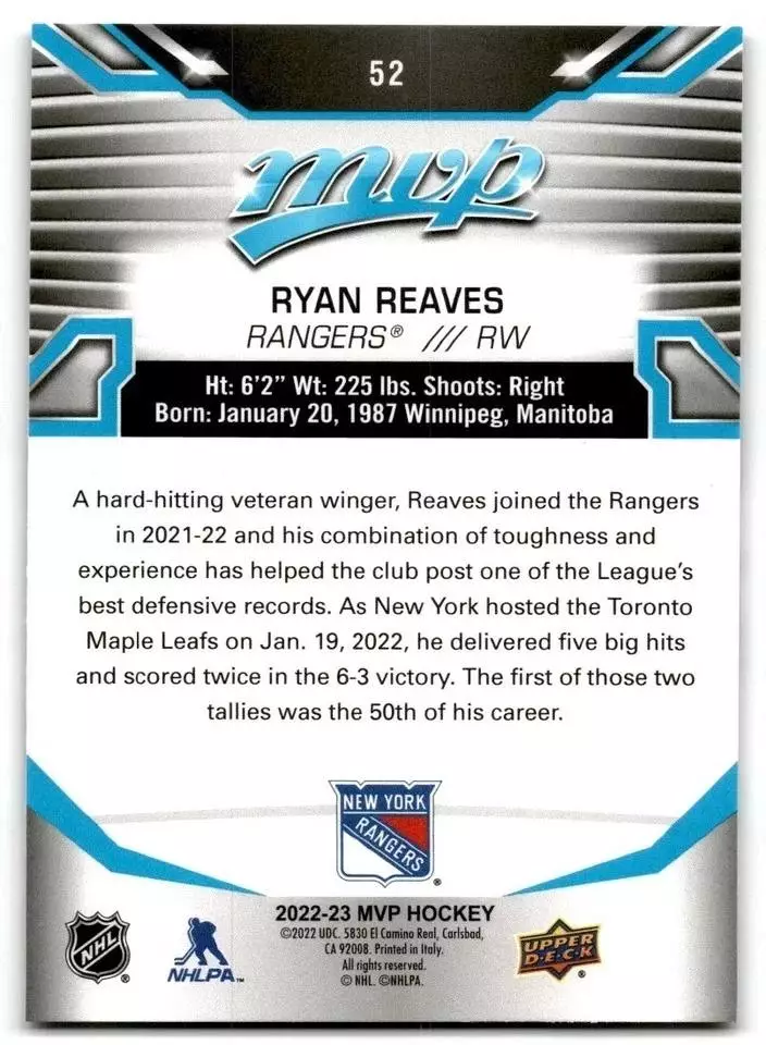 2022-23 Upper Deck MVP #52 Ryan Reaves 1