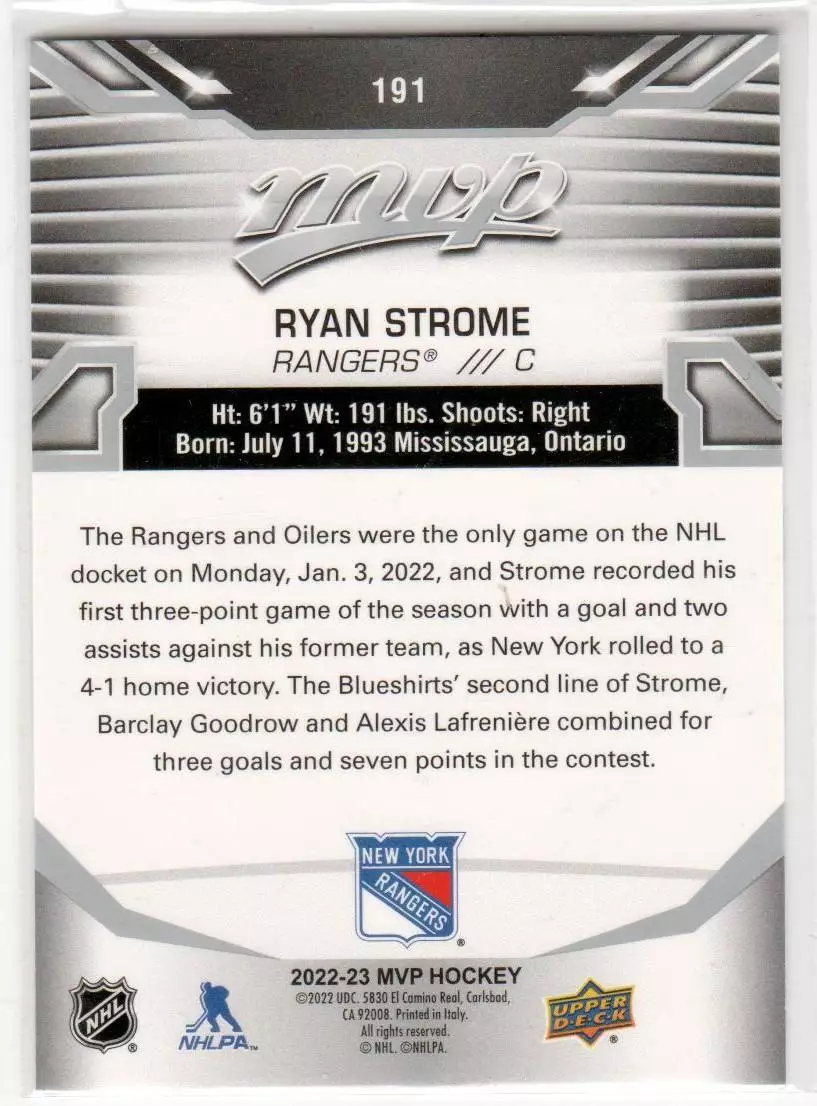 2022-23 Upper Deck MVP Silver Script #191 Ryan Strome 1