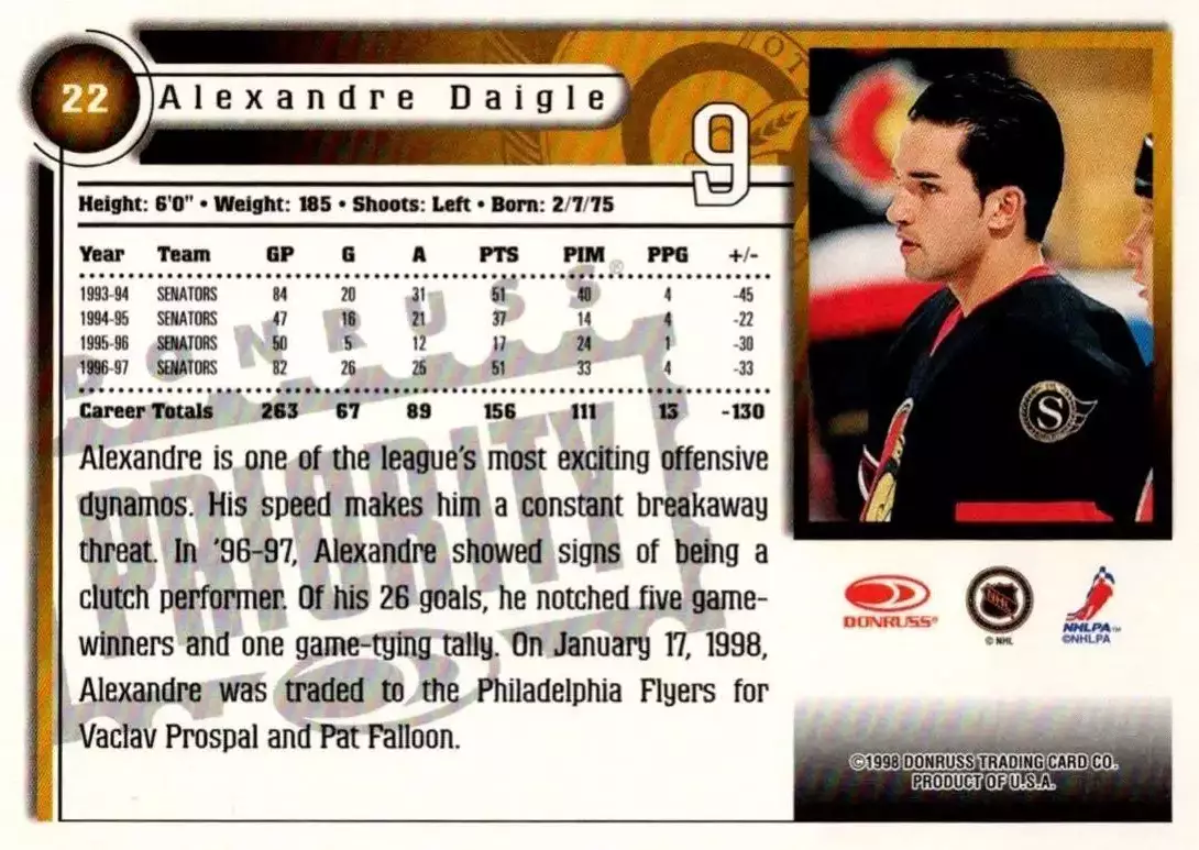 1997-98 Donruss Priority #22 Alexandre Daigle\ Худший первый номер драфта NHL 1