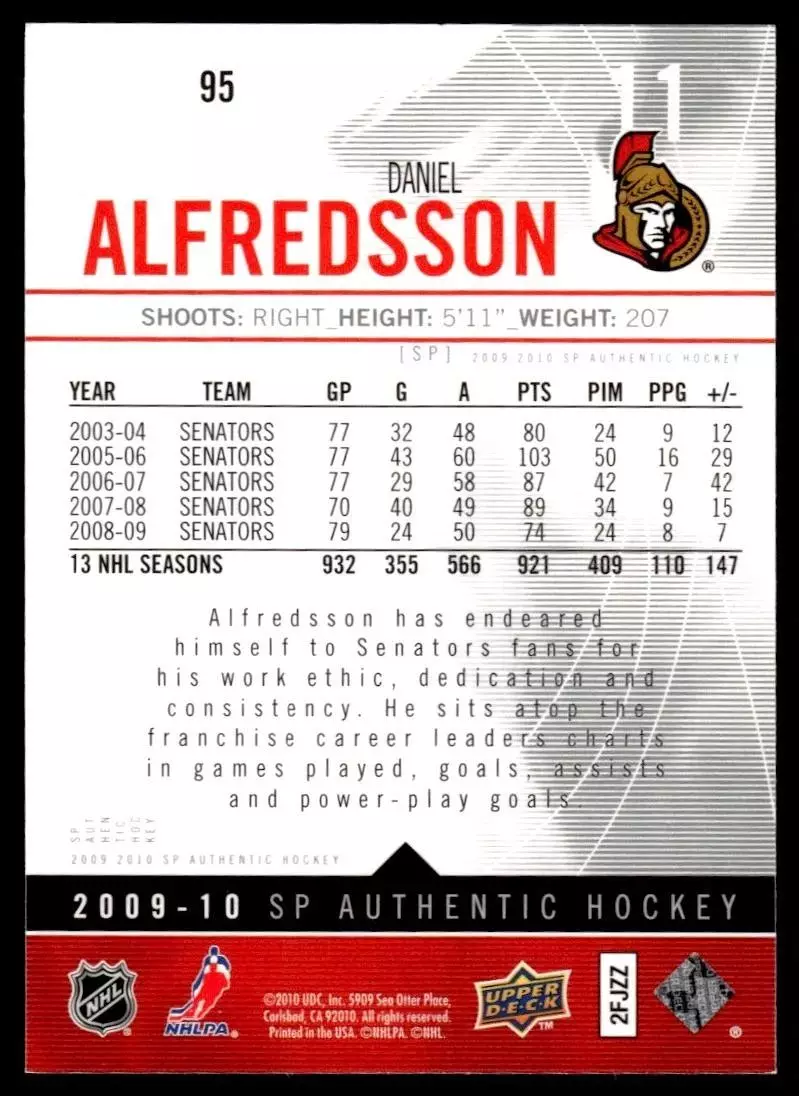 2009-10 SP Authentic #95 Daniel Alfredsson 1