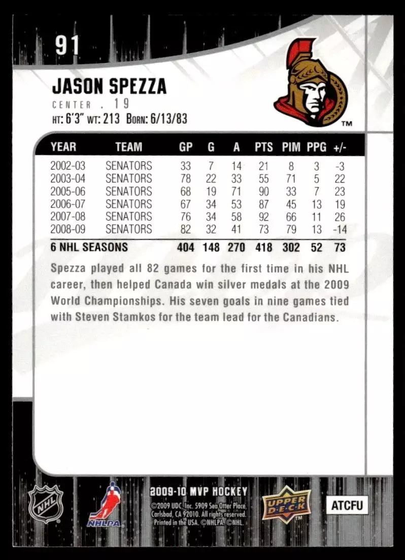 2009-10 Upper Deck MVP #91 Jason Spezza 1