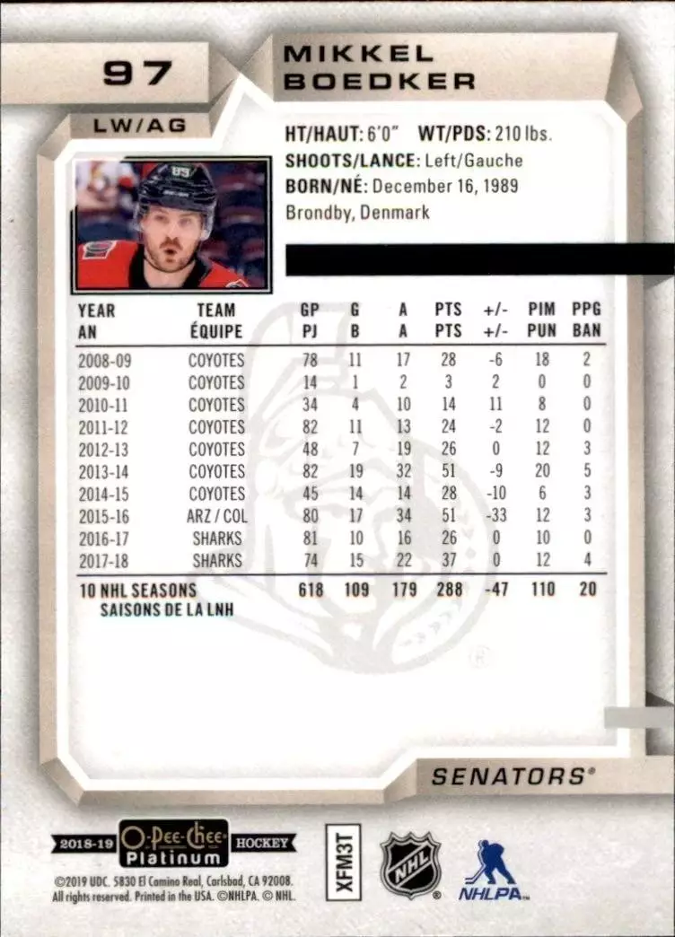 2018-19 O-Pee-Chee Platinum #97 Mikkel Boedker 1