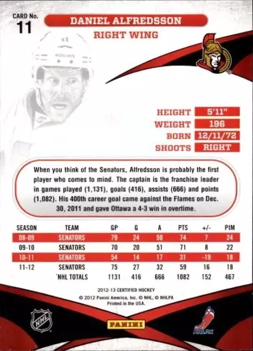 2012-13 Certified #11 Daniel Alfredsson 1