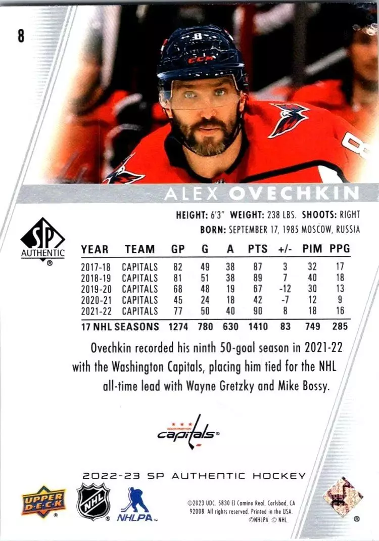 2022-23 SP Authentic #8 Alex Ovechkin 1