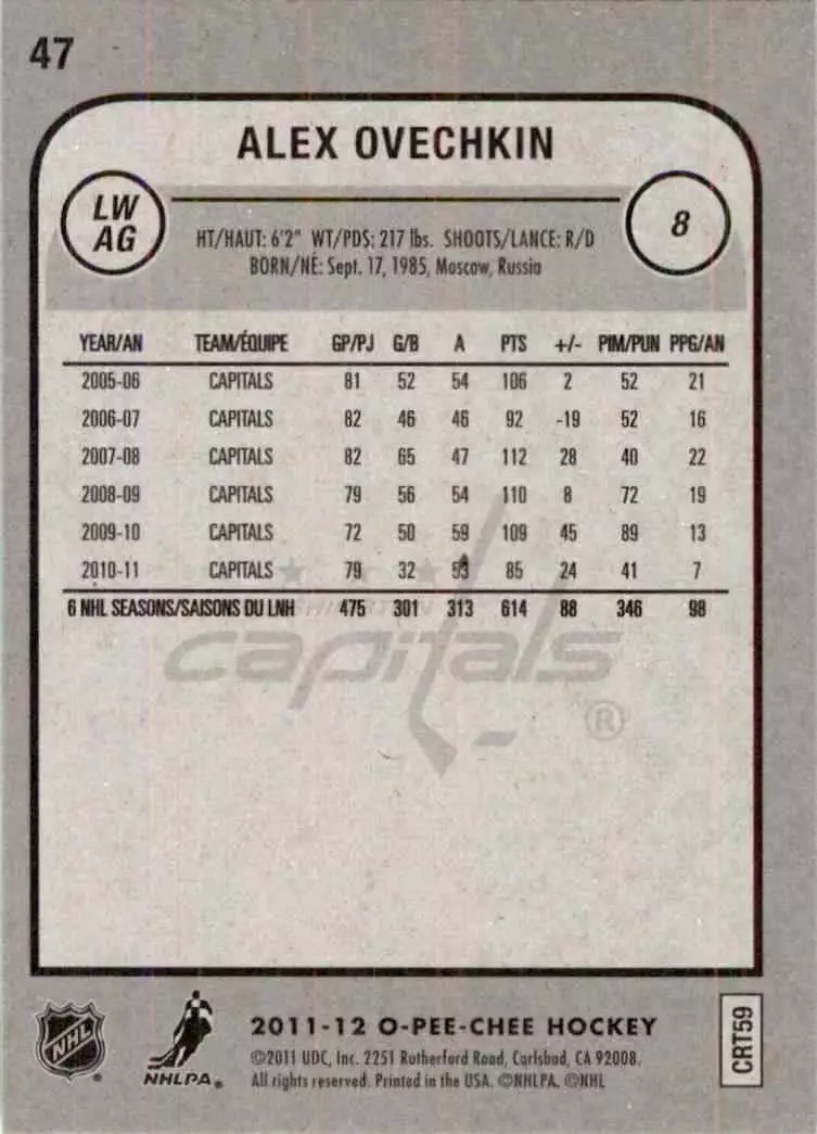 2011-12 O-Pee-Chee #47 Alex Ovechkin 1