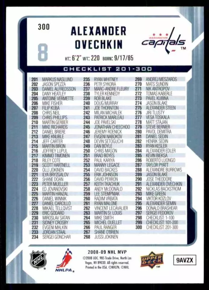 2008-09 Upper Deck MVP #300 Alexander Ovechkin CL 1