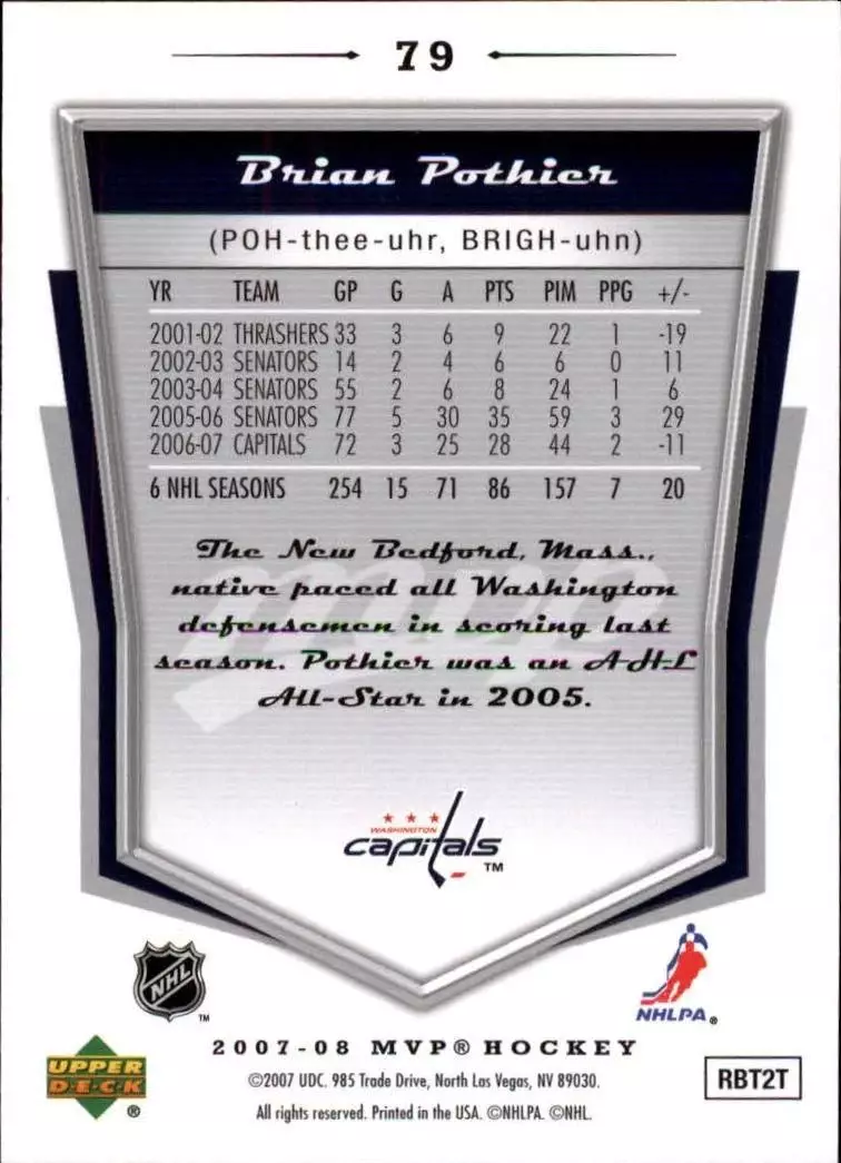 2007-08 Upper Deck MVP #79 Brian Pothier 1