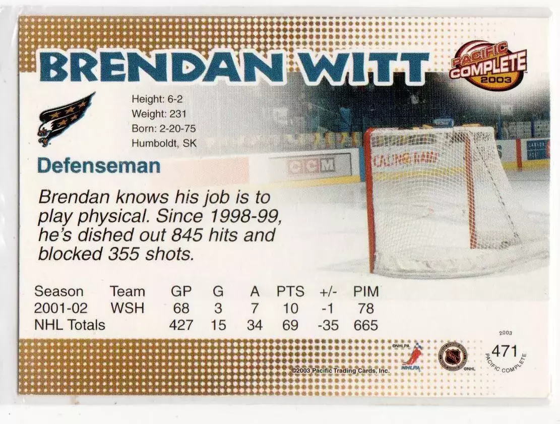 2002-03 Pacific Complete #471 Brendan Witt 1