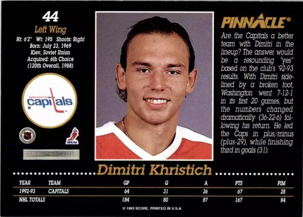 1993-94 Pinnacle #44 Dmitri Khristich 1