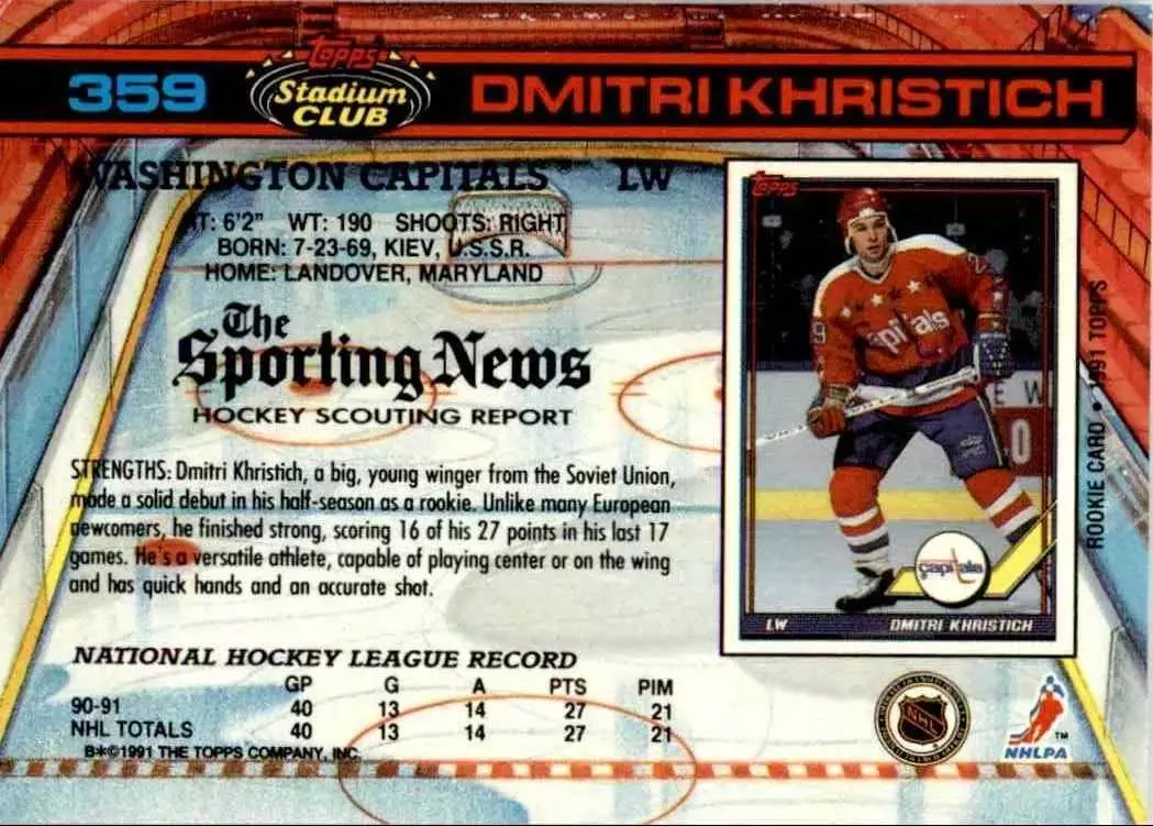 1991-92 Topps Stadium Club #359 Dmitri Khristich 1