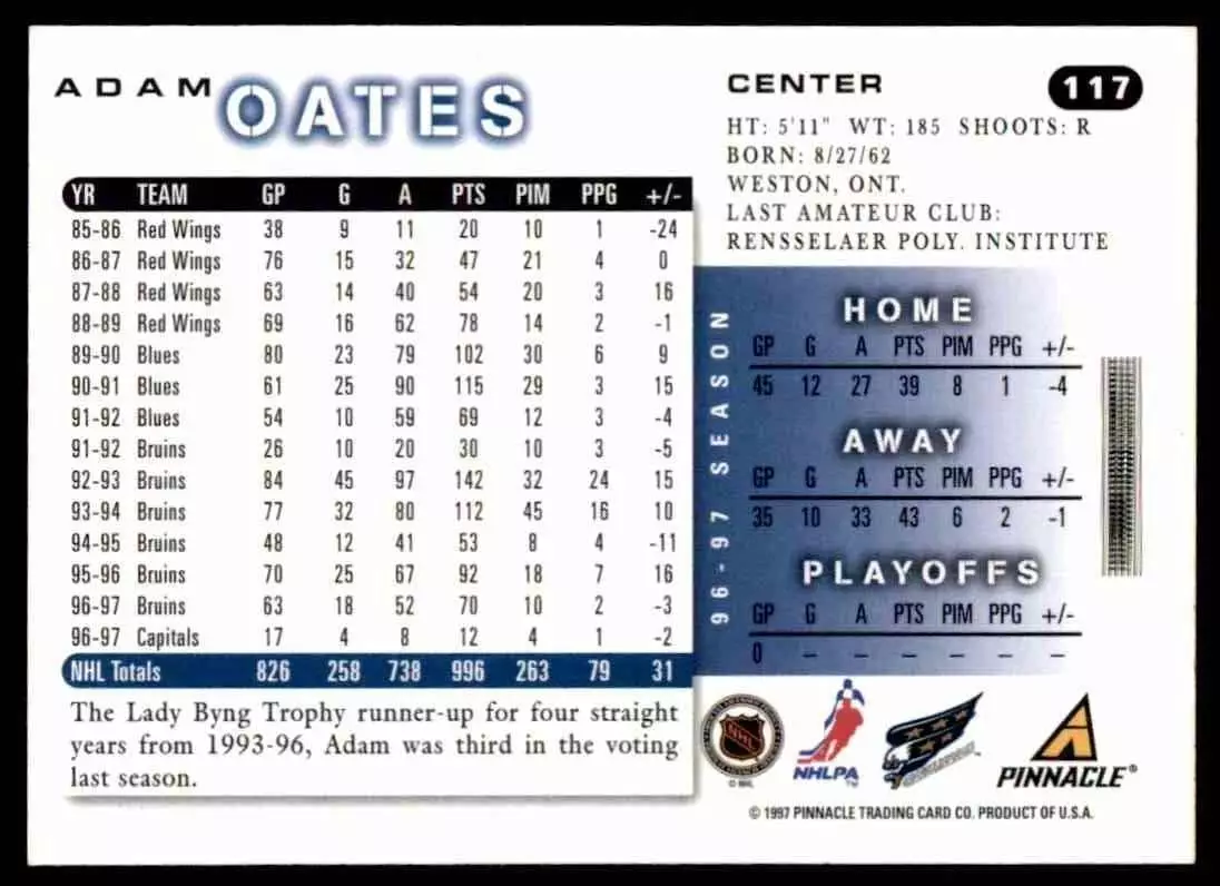 1997-98 Score #117 Adam Oates 1