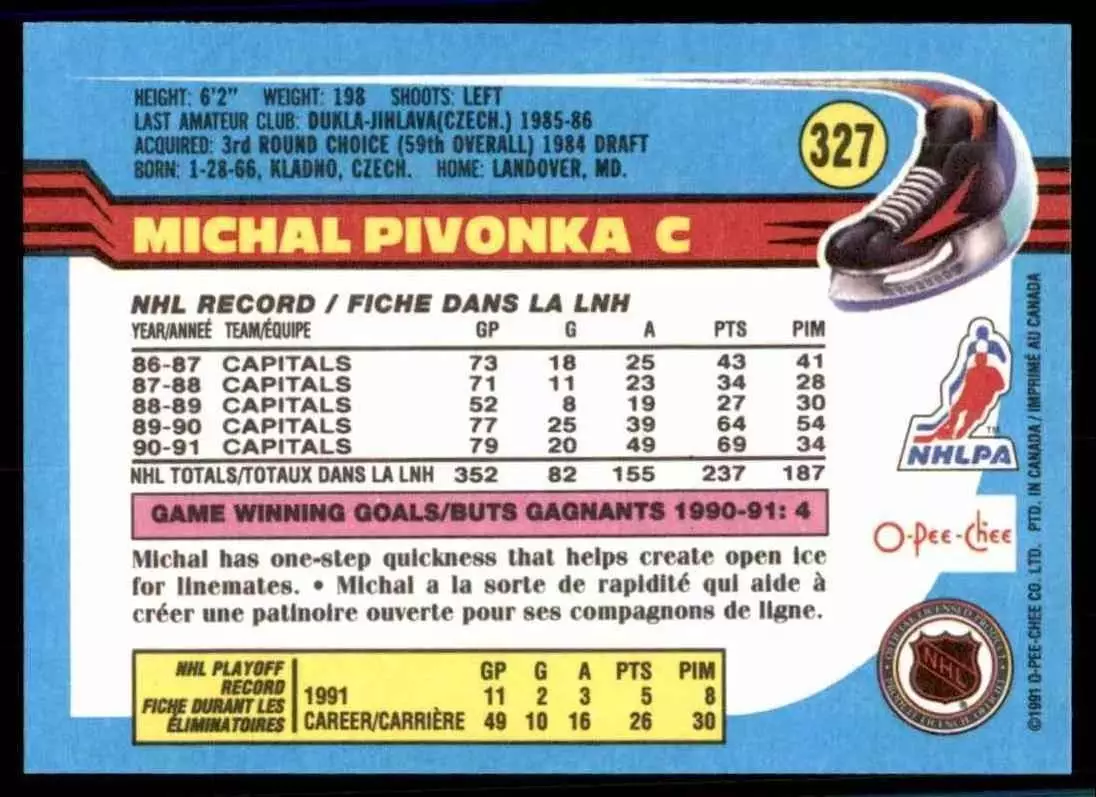 1991-92 O-Pee-Chee#327 Michal Pivonka 1