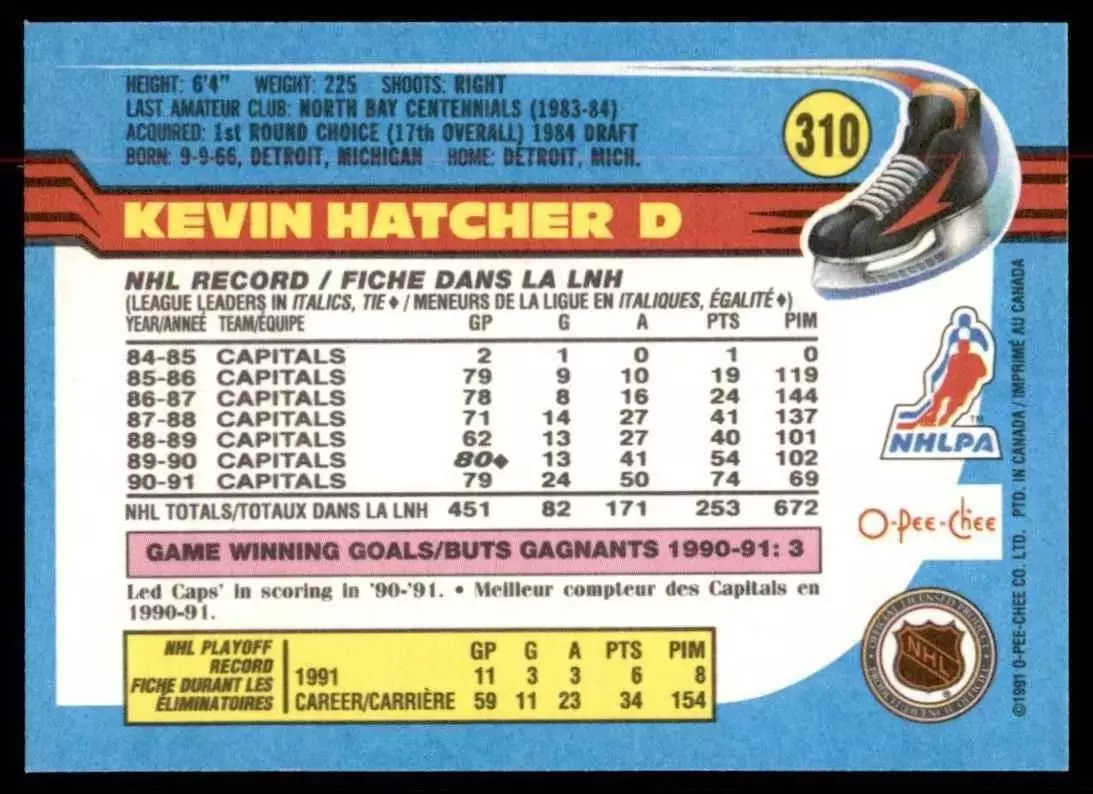1991-92 O-Pee-Chee#310 Kevin Hatcher 1