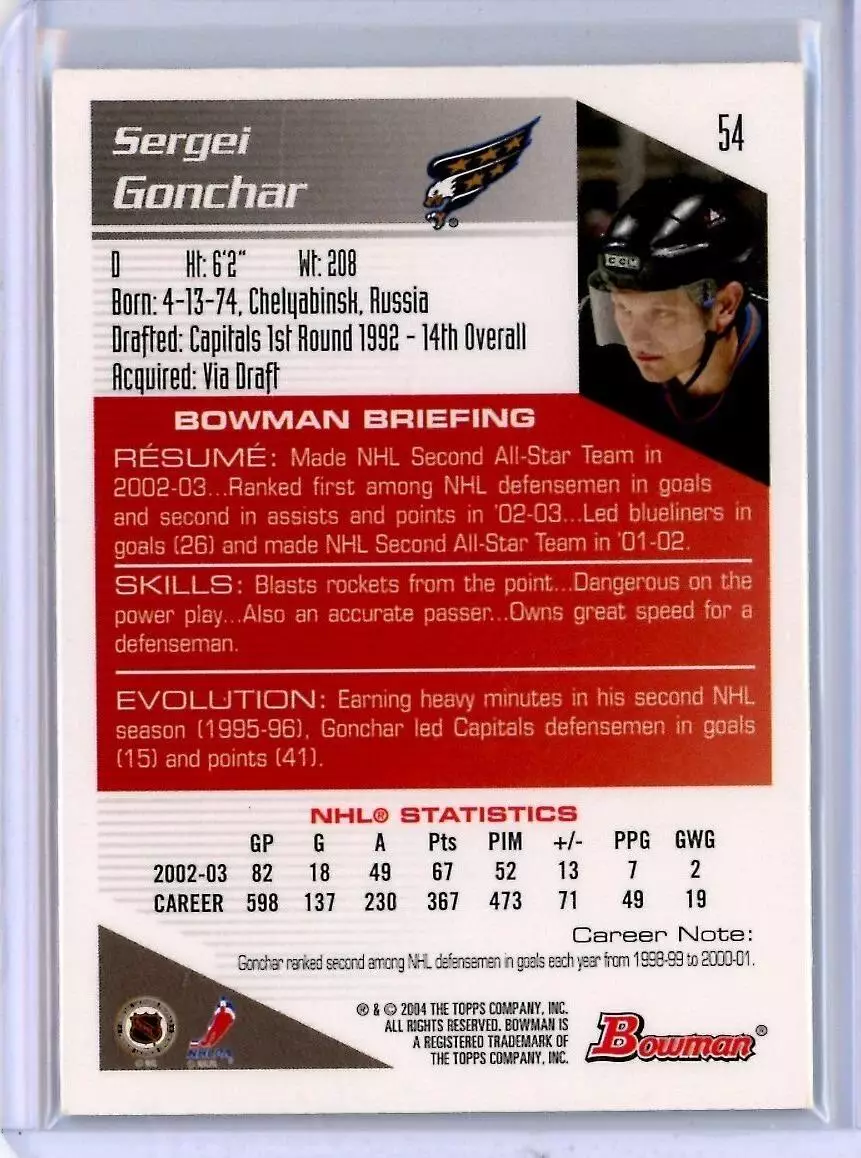 2003-04 Bowman Gold #54 Sergei Gonchar 1