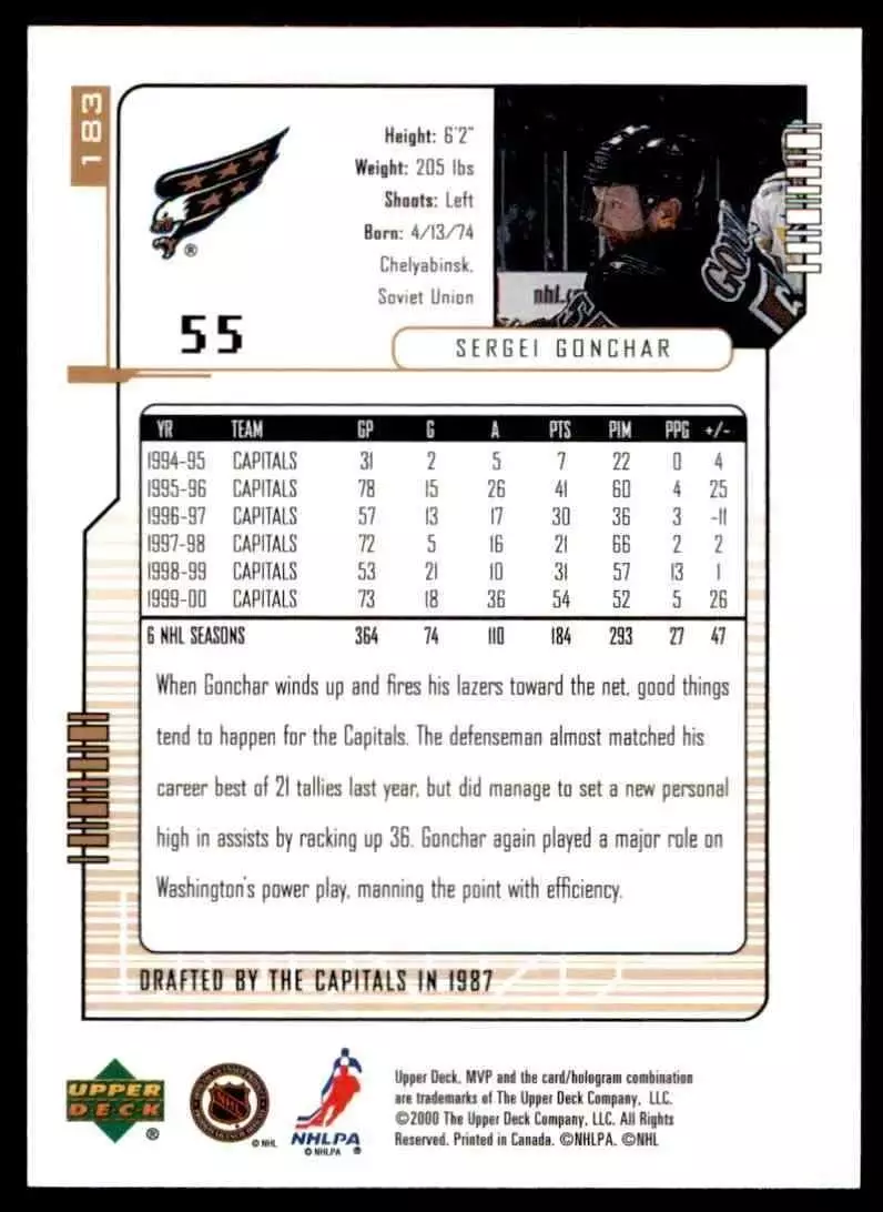 2000-01 Upper Deck MVP #183 Sergei Gonchar 1