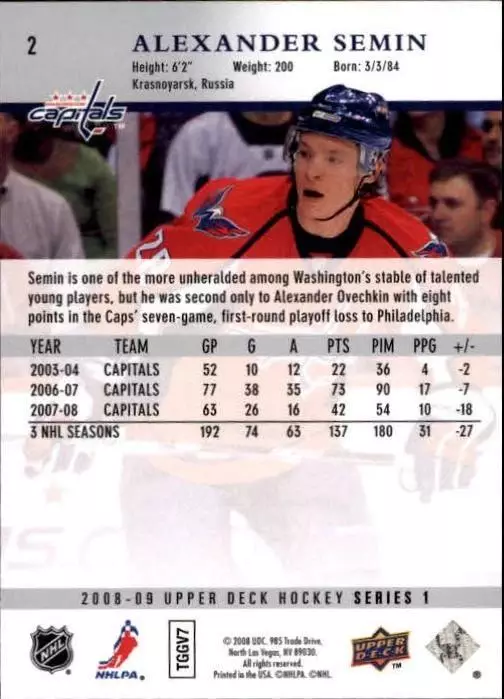2008-09 Upper Deck #2 Alexander Semin 1