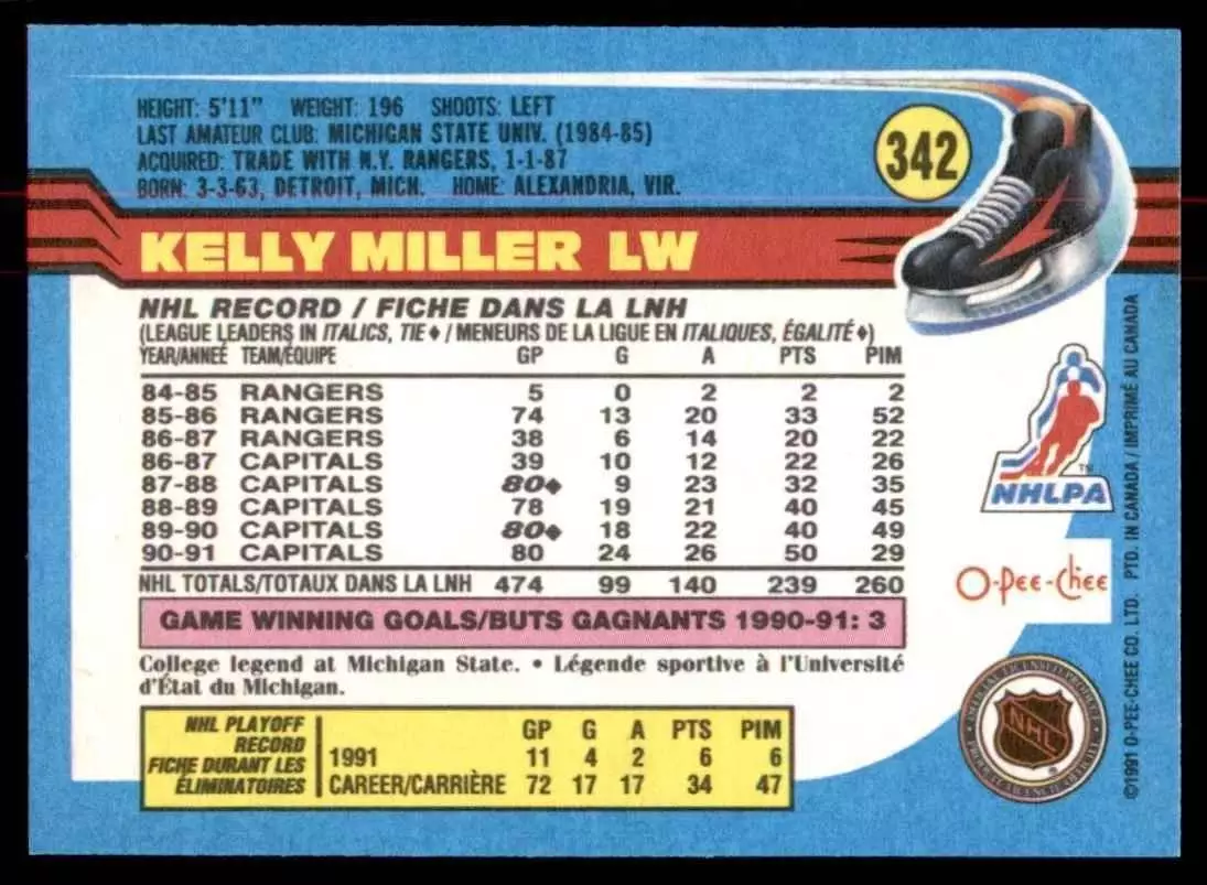 1991-92 O-Pee-Chee #342 Kelly Miller 1