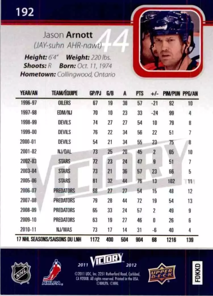 2011-12 Upper Deck Victory #192 Jason Arnott 1