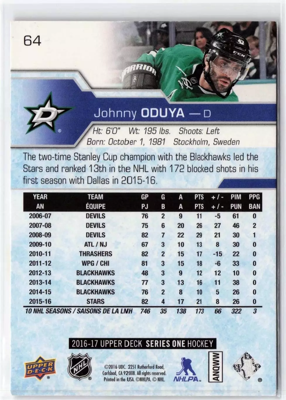 2016-17 Upper Deck #64 Johnny Oduya 1