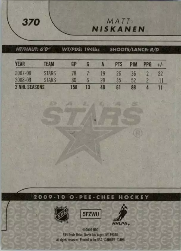 2009-10 O-Pee-Chee #370 Matt Niskanen 1
