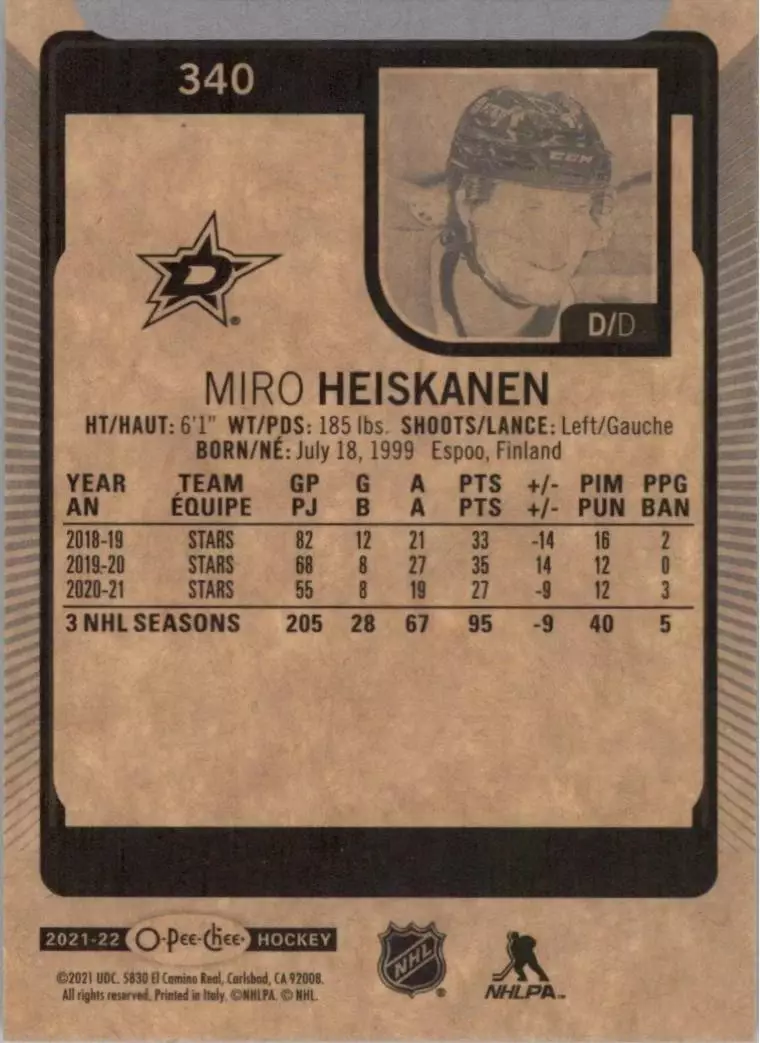 2021-22 O-Pee-Chee #340 Miro Heiskanen 1