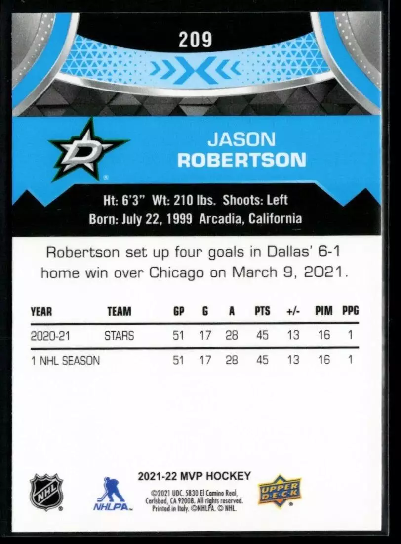 2021-22 Upper Deck MVP #209 Jason Robertson SP 1