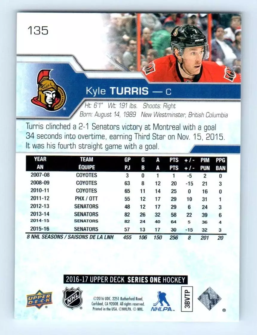 2016-17 Upper Deck #135 Kyle Turris 1