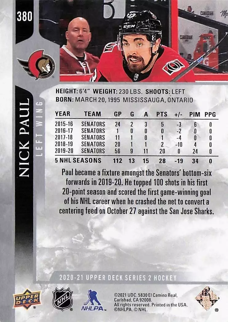 2020-21 Upper Deck #380 Nick Paul 1