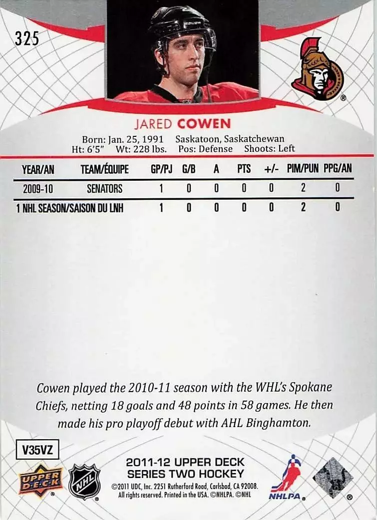 2011-12 Upper Deck #325 Jared Cowen 1