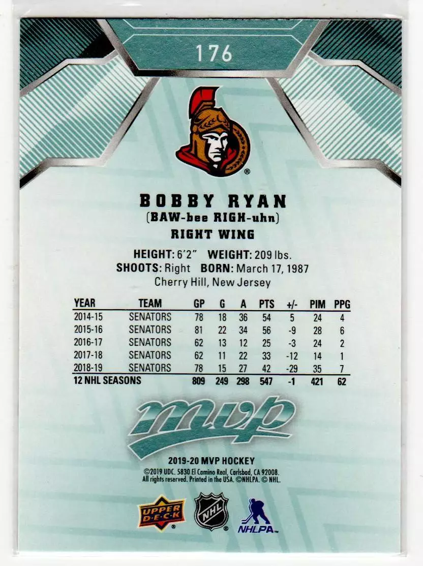 2019-20 Upper Deck MVP #176 Bobby Ryan 1