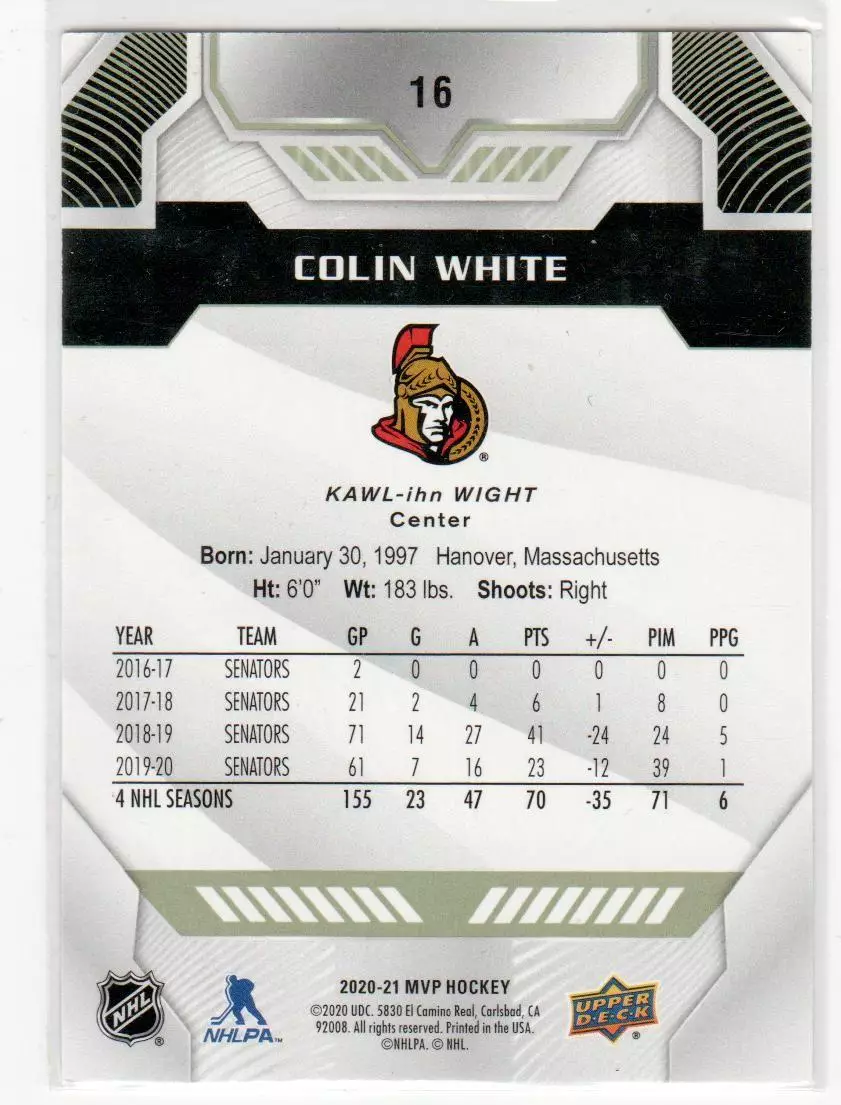 2020-21 Upper Deck MVP #16 Colin White 1
