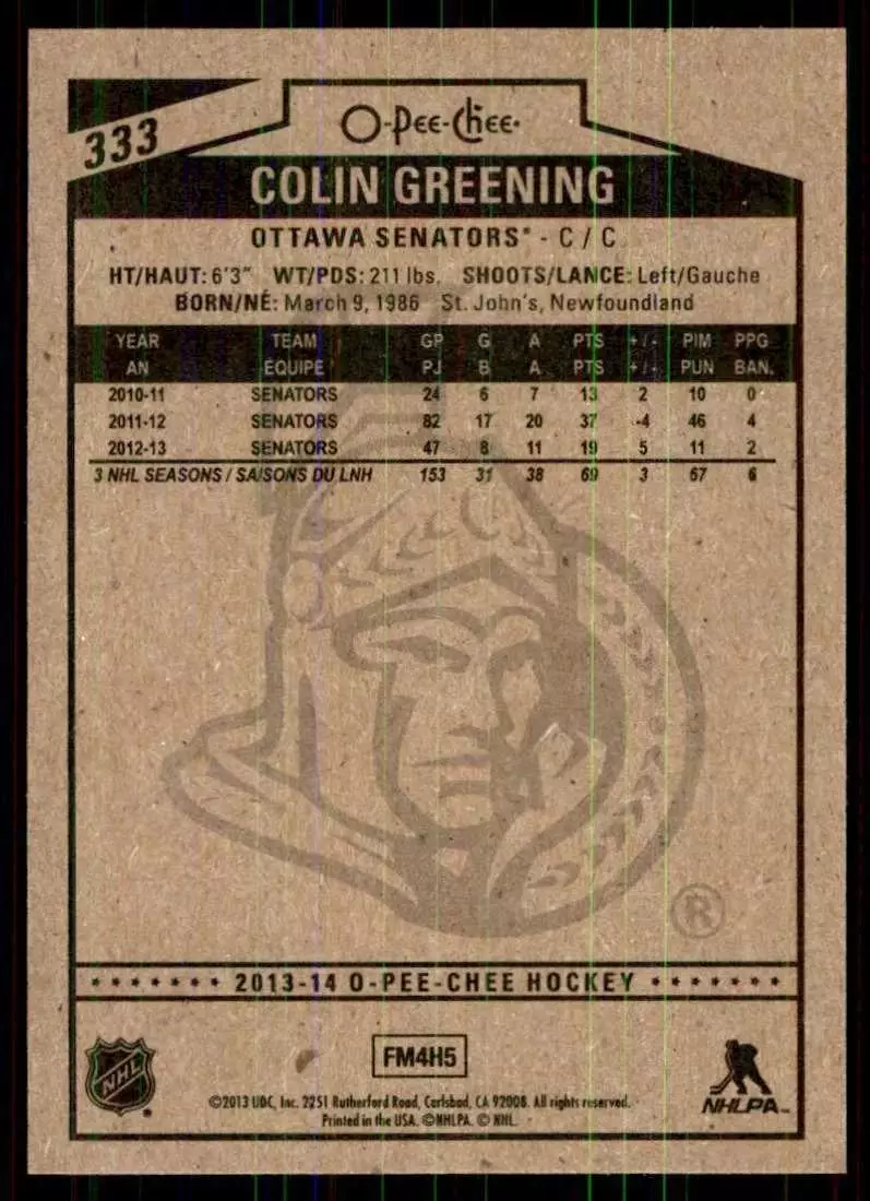 2013-14 O-Pee-Chee #333 Colin Greening 1